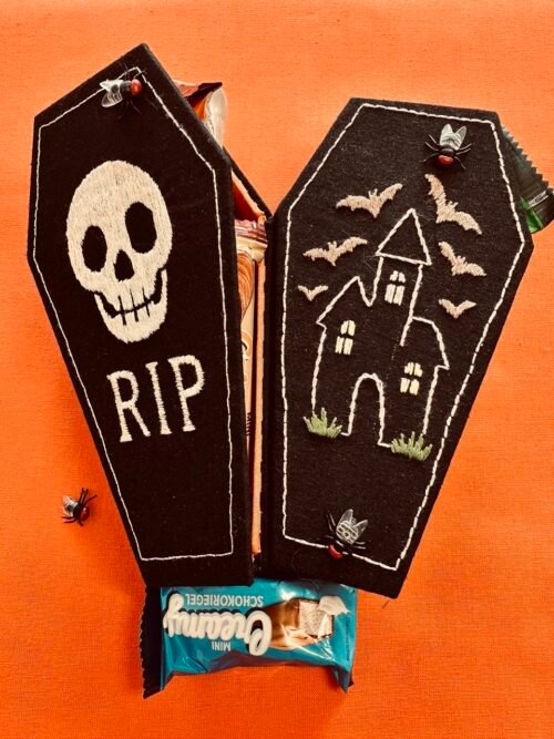 Handmade spooky coffin box for Halloween decoration