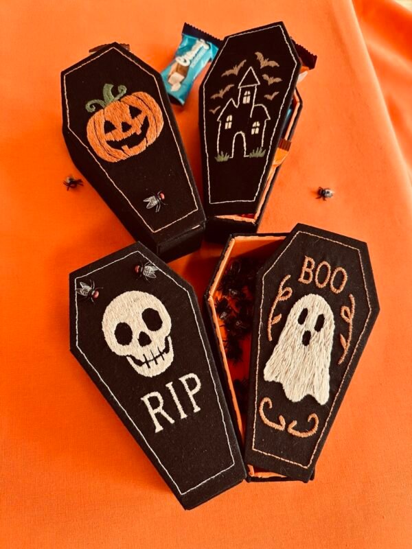 halloween-coffin-craft Unique DIY Halloween decoration with embroidered coffin boxes