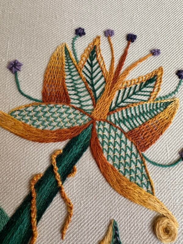 Jacobean stitch The Star Flower and the Snail | Crewel Embroidery Kit