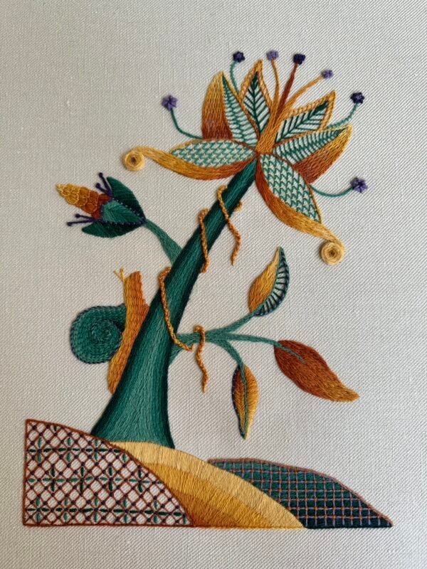 jacobean. crewelwork The Star Flower and the Snail | Crewel Embroidery Kit