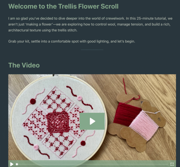 Trellis flower embroidery video Trellis Flower | Crewel Embroidery Scroll