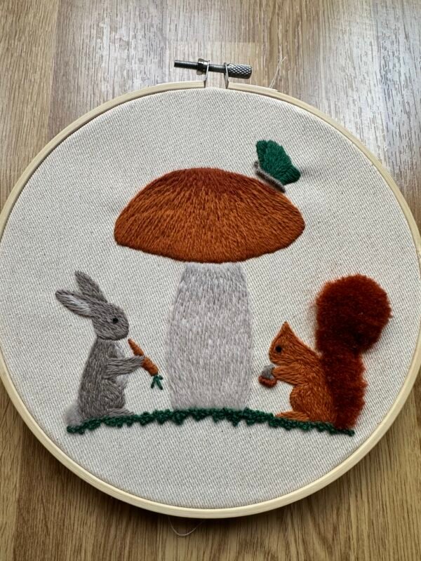 woodland-companions-embroidery-full-view Woodland Companions | Crewel Embroidery Scroll