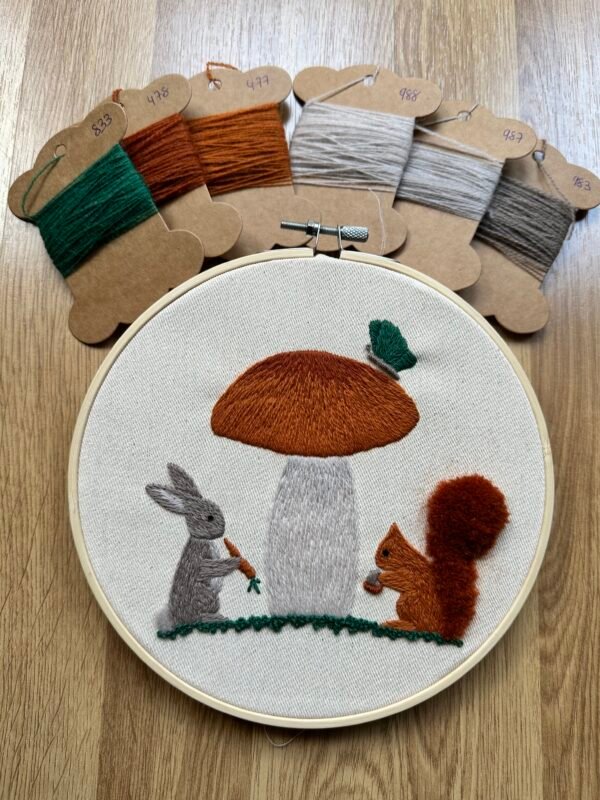 woodland-companions-hand-stitched-art-prague Woodland Companions | Crewel Embroidery Scroll