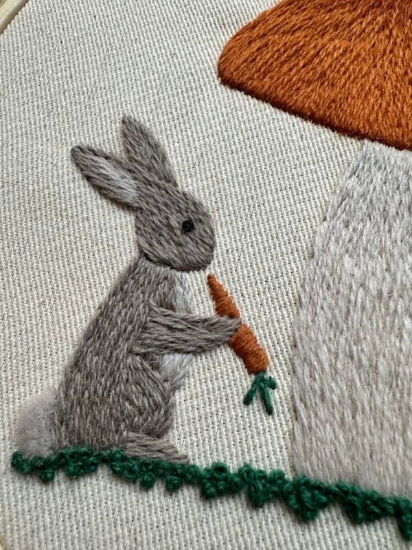 woodland-companions-rabbit-turkey-work-detail Woodland Companions | Crewel Embroidery Scroll