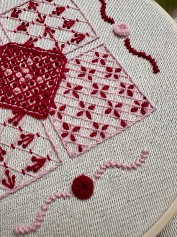 woven wheel Trellis Flower | Crewel Embroidery Scroll